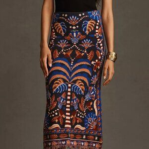 Farm Rio Nature Beauty Blue Scarf Knit Midi Skirt